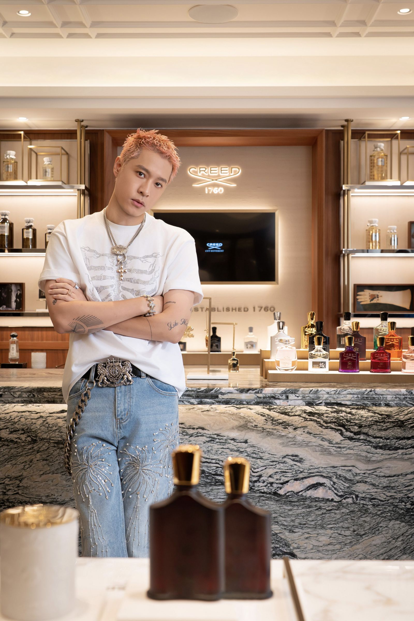 周湯豪25日出席香氛品牌開幕記者會。CREED提供