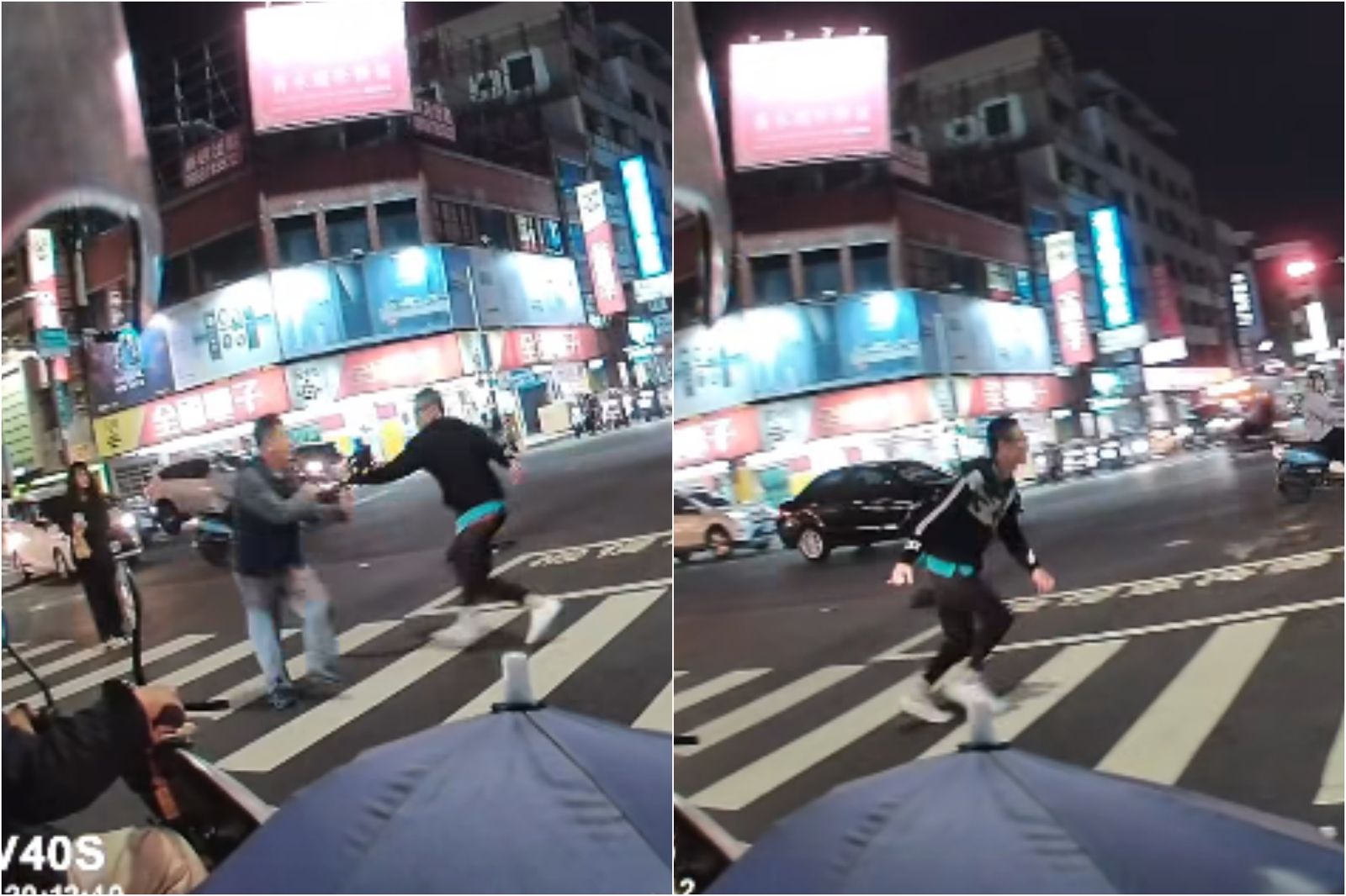 29歲陳姓男子於金華派出所前突持20公分足療刀攻擊路過男女，見男子跌坐在派出所前仍不罷休。圖／翻攝自台南大小事