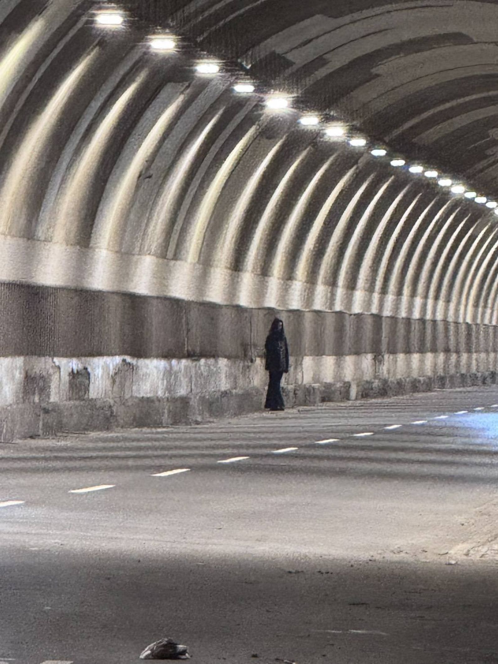 黑色人影其實是臨停下車拍照的長髮女子,並非靈異事件。圖/翻攝自FB/靈異2公社