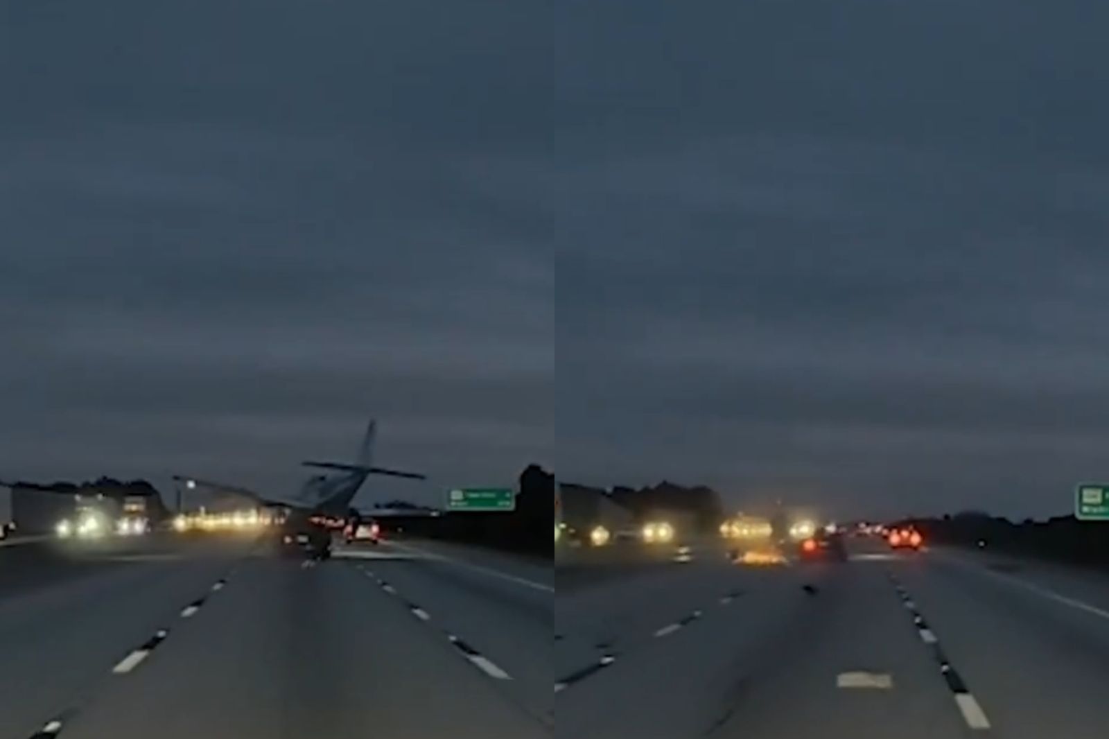 飛機從天降！公路追撞轎車「削過車頂」　驚悚畫面曝光