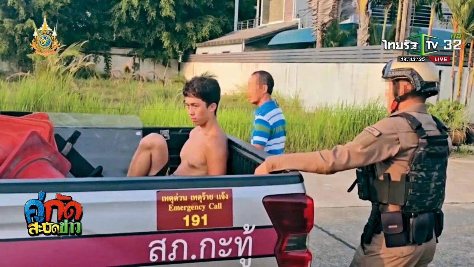 孫安佐(左)在泰國傳出脫序事件,被泰國警方逮捕並送往醫院。翻攝THAIRATH TV Originals