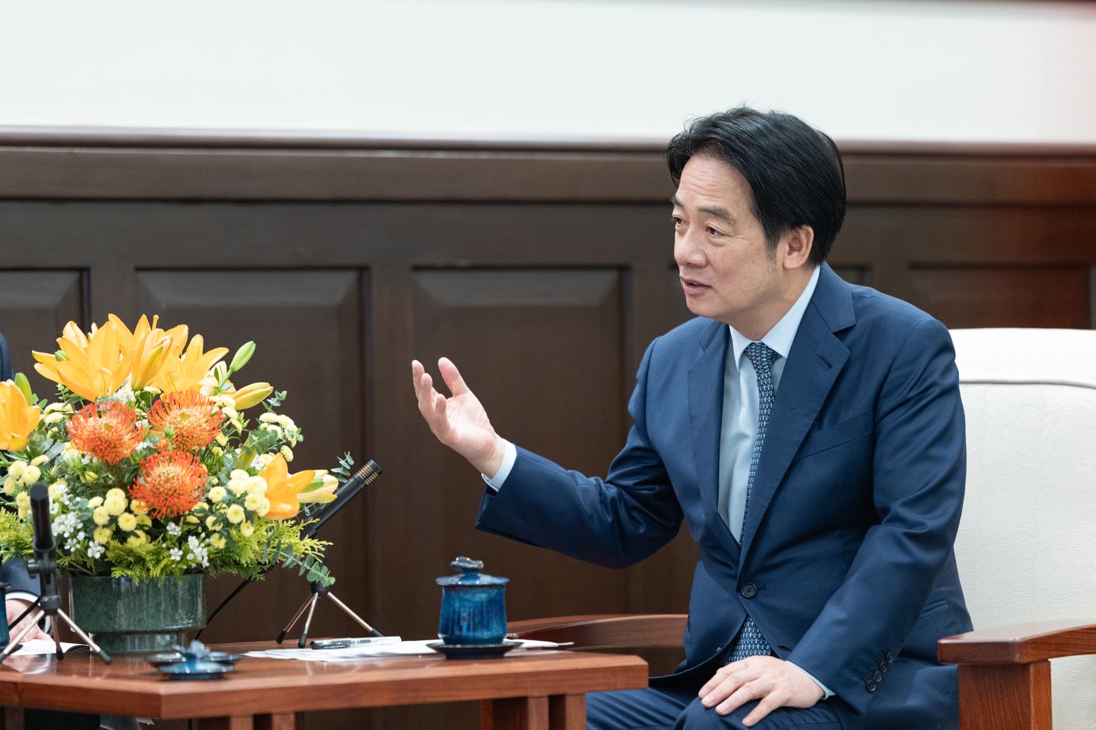 賴清德今天上午接見英國前首相強生訪團時，感謝強生和英國政府對台灣的重視與支持。（圖／總統府提供）