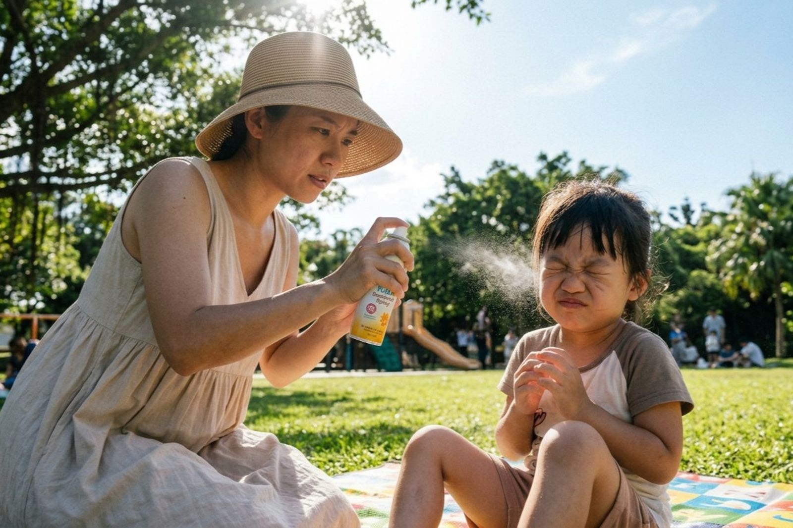 媽媽幫小孩防曬竟噴錯了!醫揭防曬噴霧「這用法」恐吸入懸浮微粒,孩子咳不停