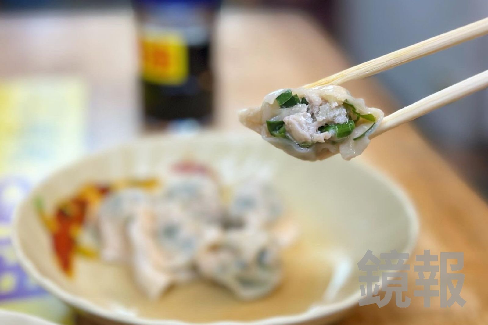 「韭菜水餃」肉餡韭香四溢，沒有悶臭味。（70元／10粒）