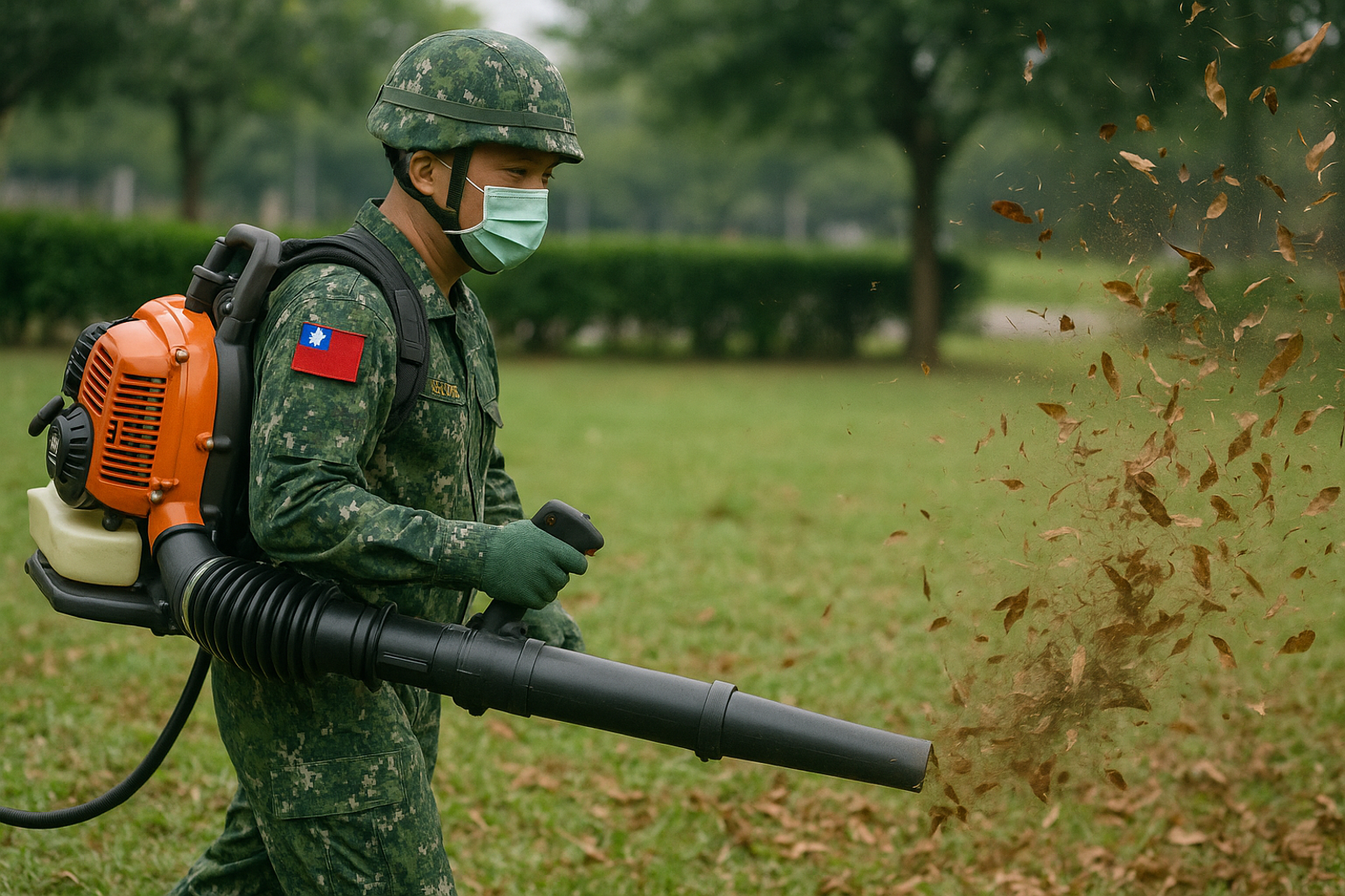 許多批評者指出，台灣的義務役士兵，花太多時間在基礎訓練與環境清潔。示意圖，圖片為ChatGPT之AI生成圖