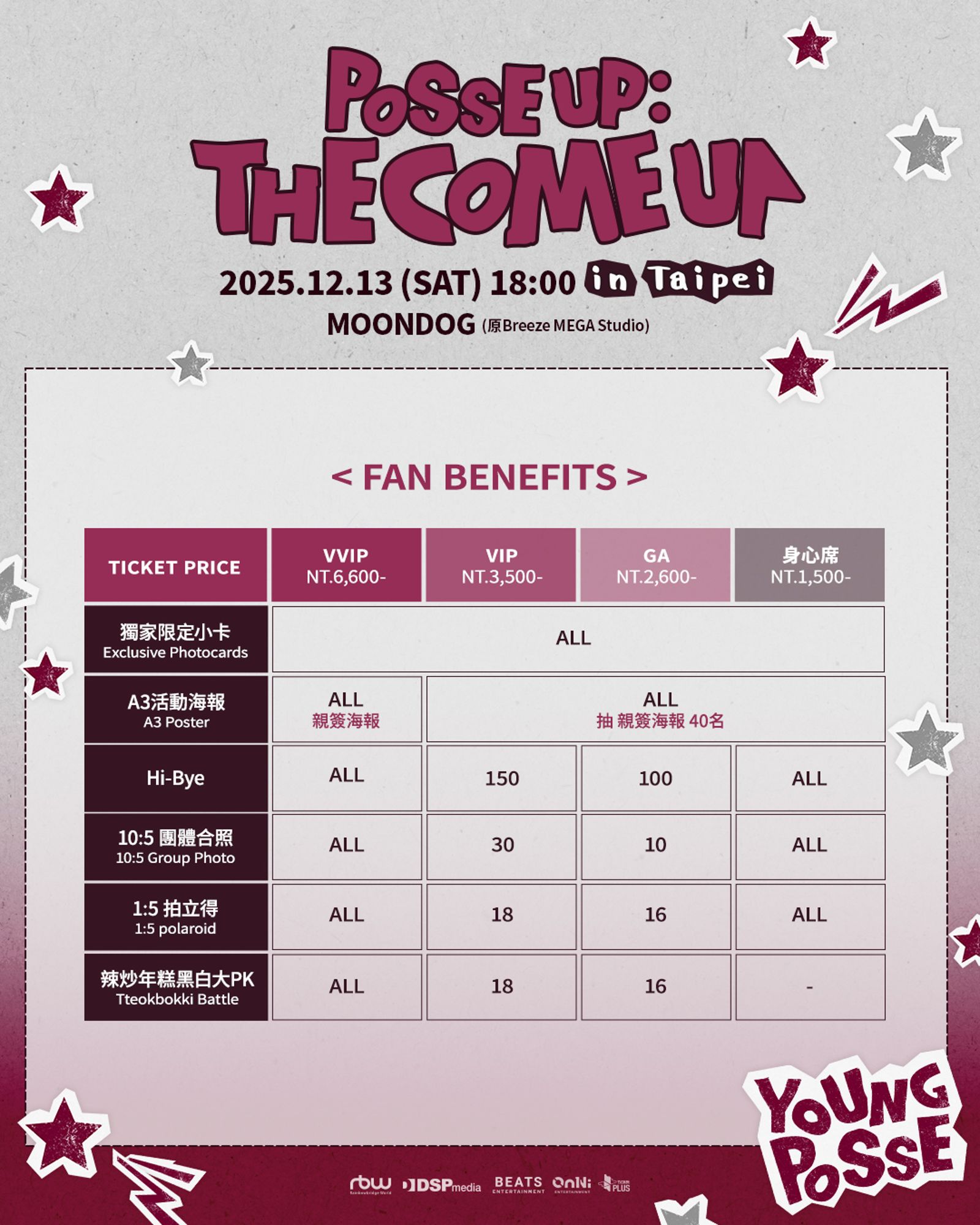 YOUNG POSSE活動福利表一次看。歐妮娛樂、DSP、BEATS ENT提供