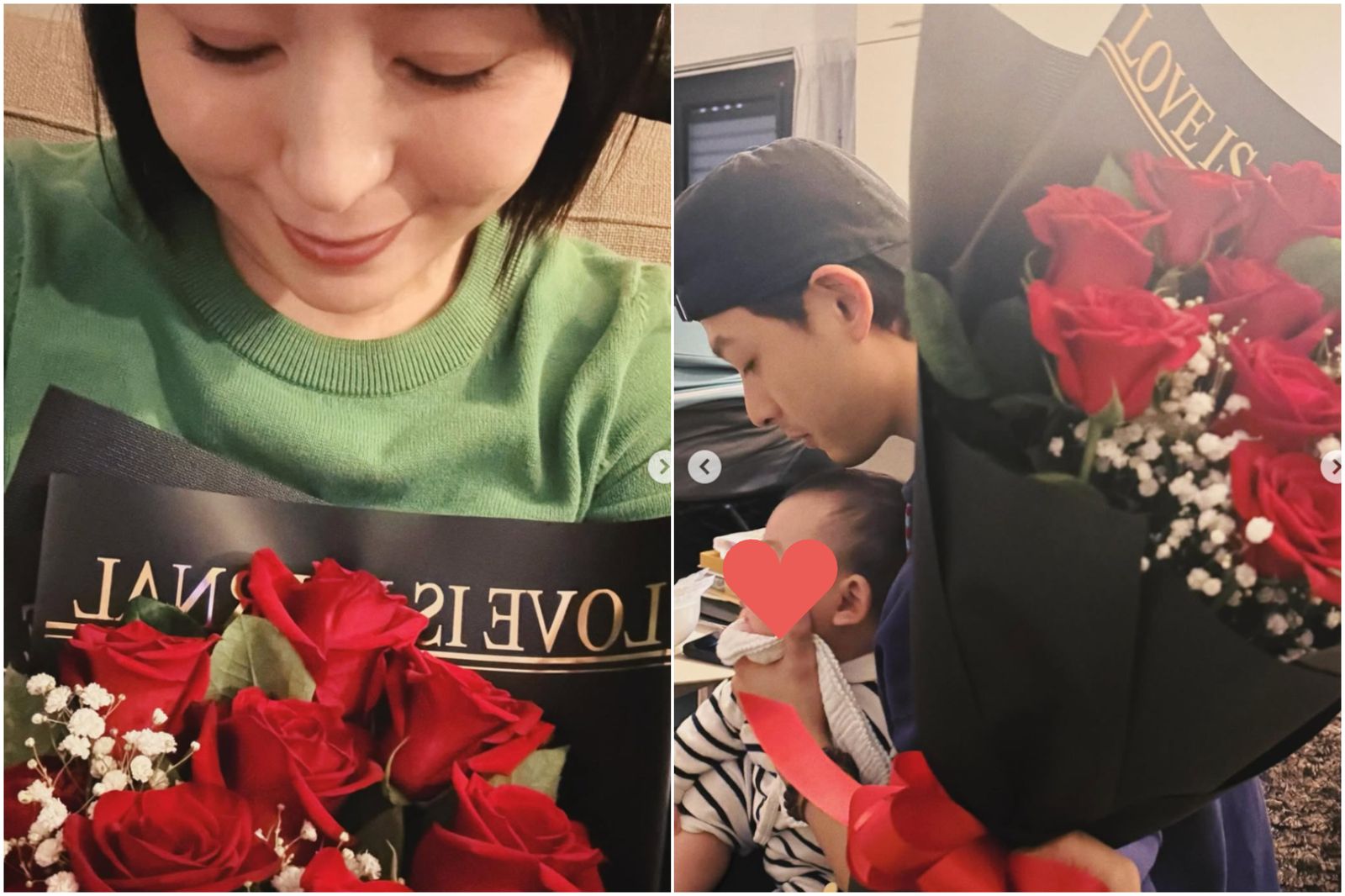 連晨翔(右)情人節不忘送花給老婆劉品言。翻攝IG @esther88