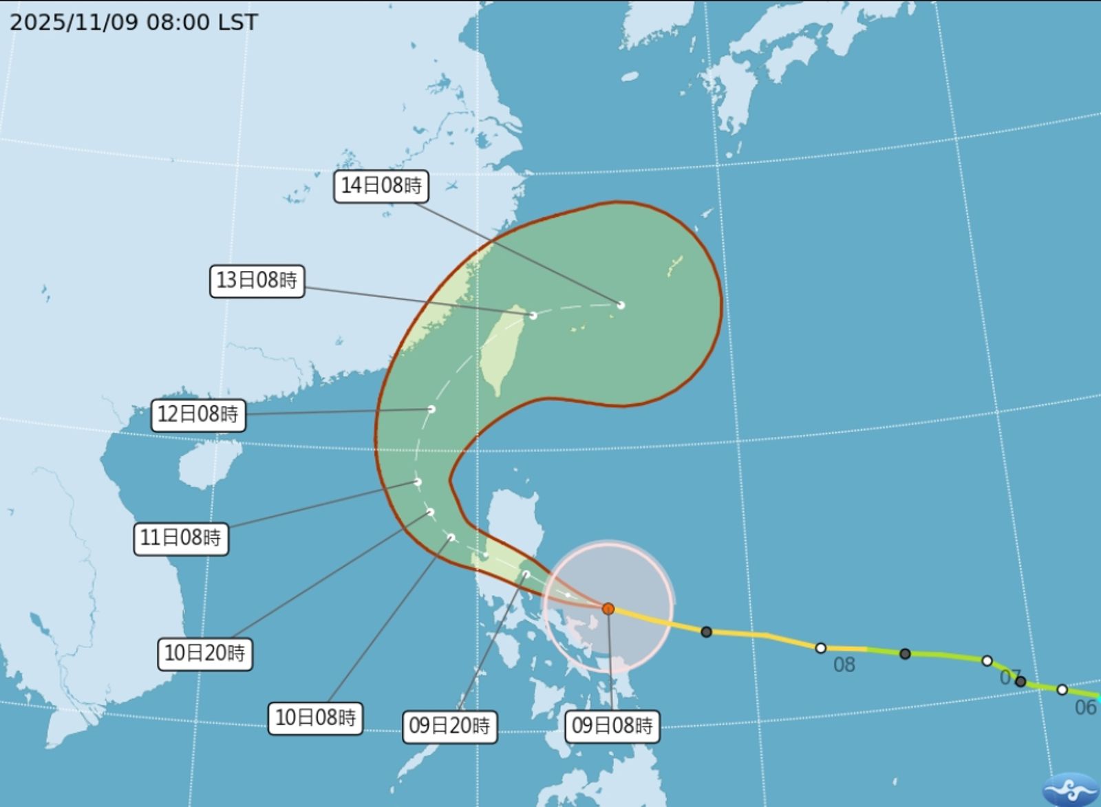  鳳凰颱風目前位於鵝鑾鼻東方1070公里處。圖／翻攝自中央氣象署網站