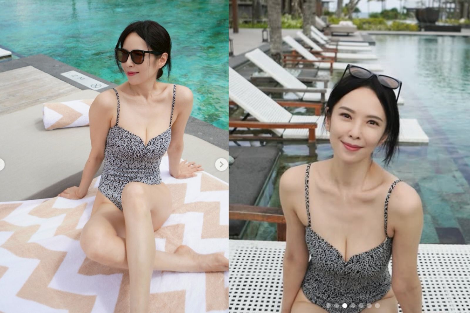 32E身材不輸「水彈女神」　49歲天心凍齡泳裝照梭哈要粉絲幫忙選