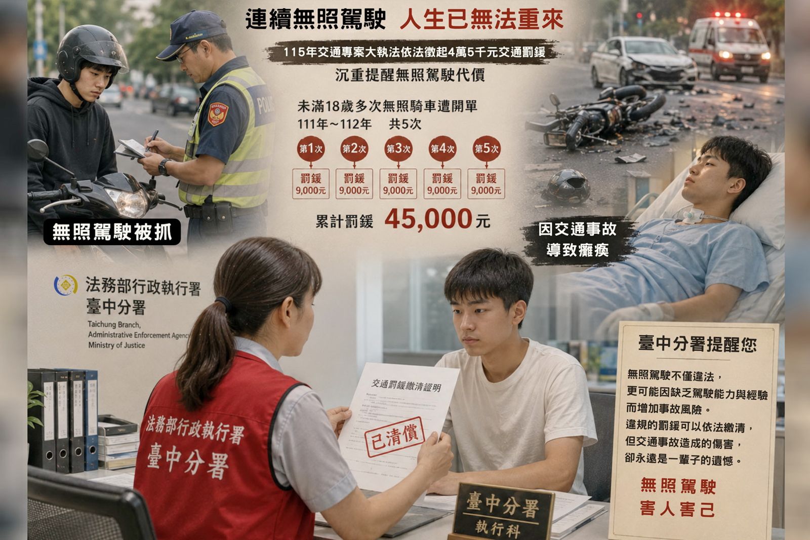 少年無照駕駛5度挨罰不繳錢 被查到存款準備強制執行...媽媽求情慘揭「車禍癱瘓」內幕