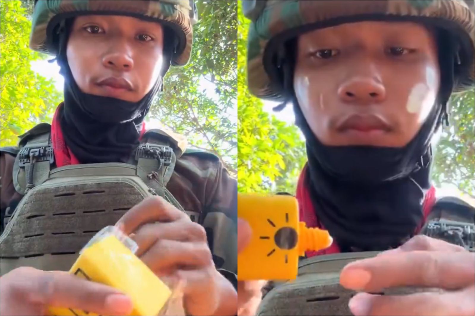 柬埔寨士兵戰場前線「直播賣防曬乳」！網友哭笑不得：不是防彈欸