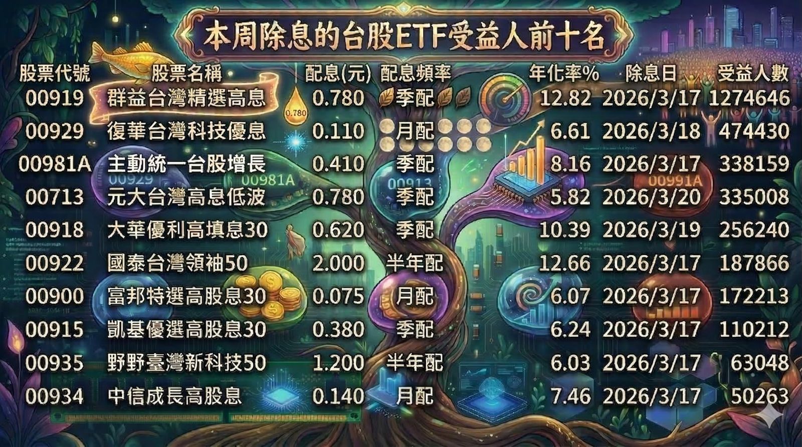 22檔台股ETF除息潮來了！347萬人卡位　這檔連續12季維持10%以上的年化配息率