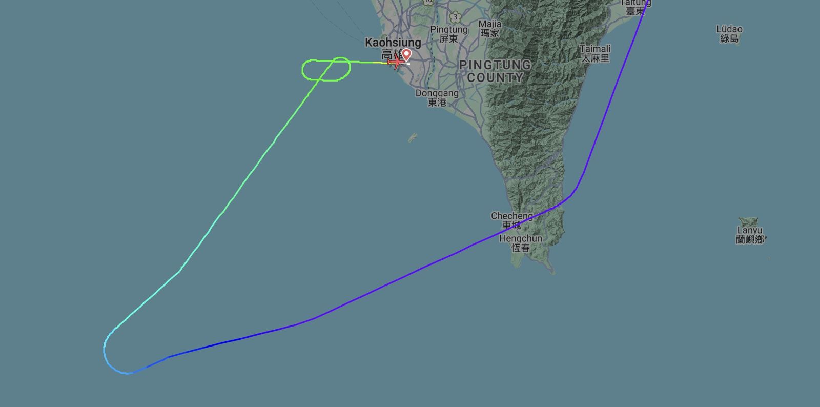 越捷航空編號VJ881航班自韓國首爾起飛,轉降高雄小港機場。圖/翻攝自flightradar24