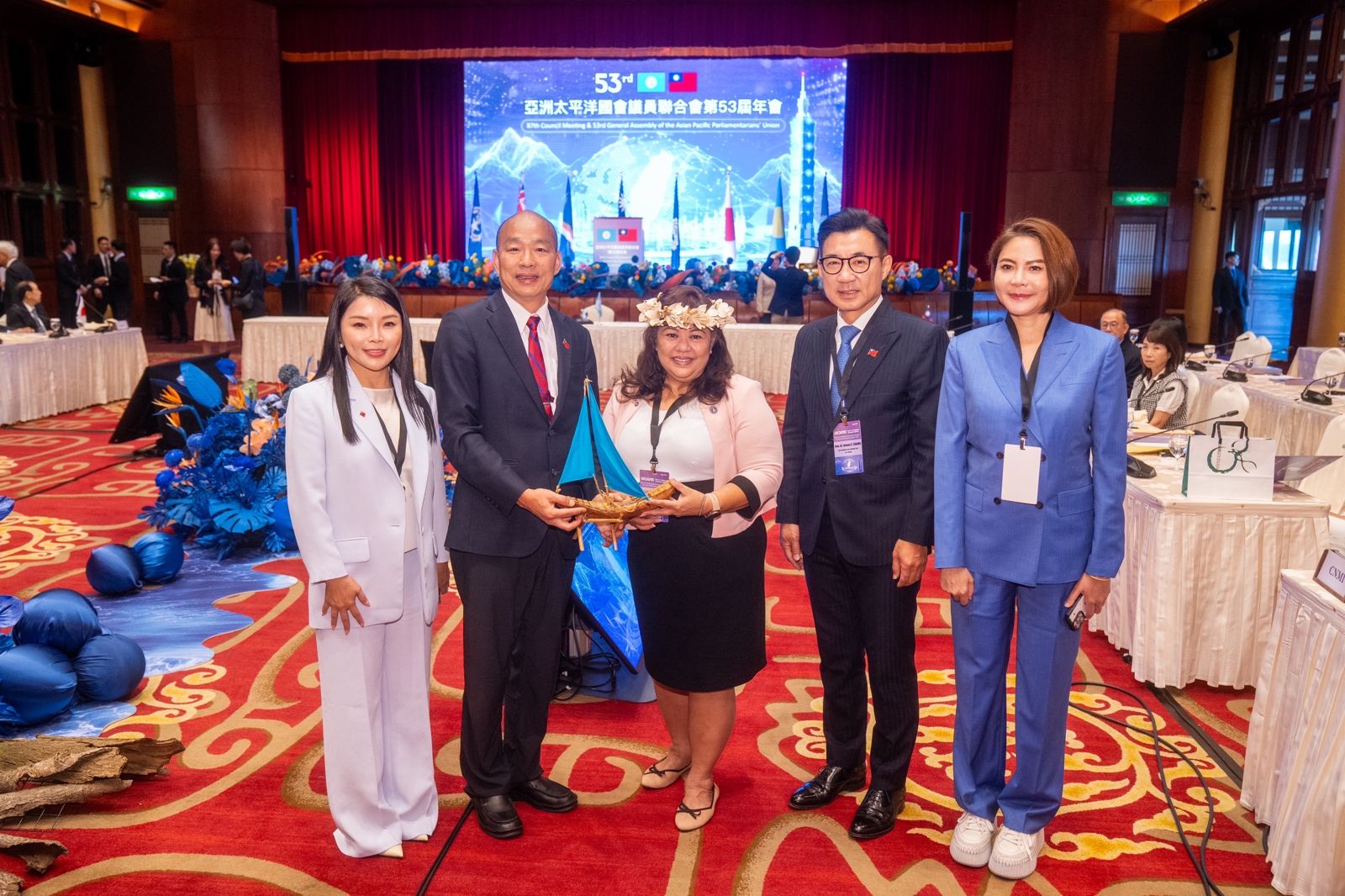 立法院長韓國瑜（左2）今天出席第53屆亞洲太平洋國會議員聯合會（APPU）開幕典禮。（圖／韓國瑜辦公室提供）