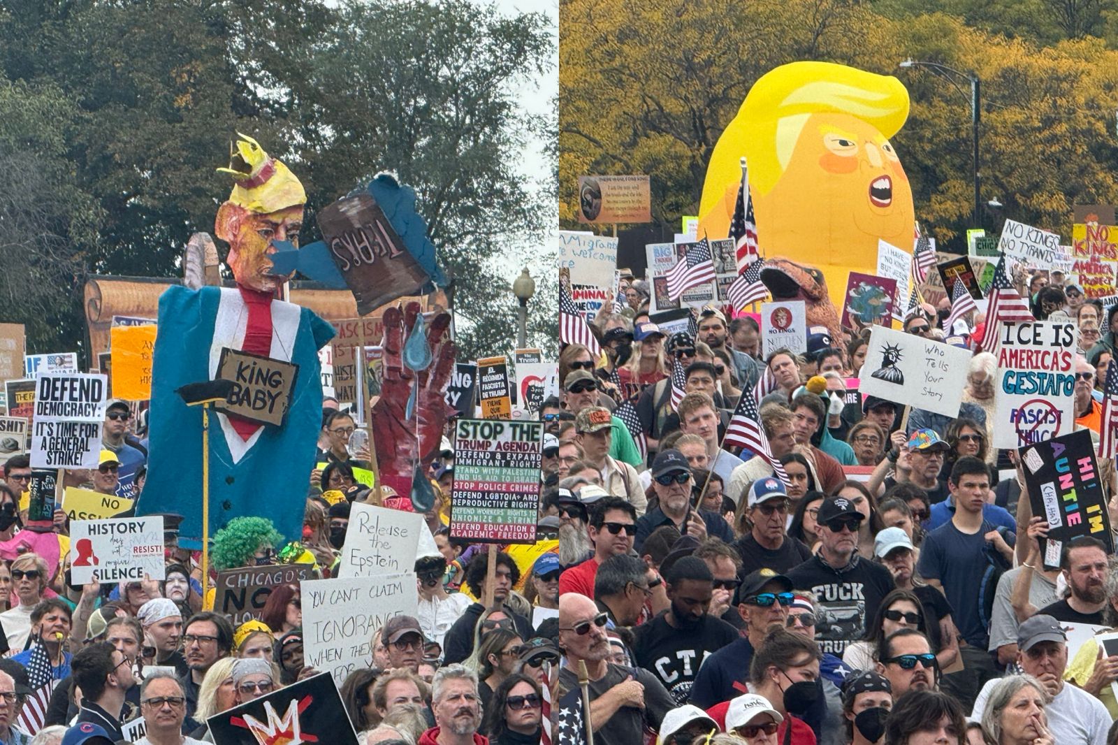 美國當地時間18日約700萬人上街抗議。圖／翻攝自X@johncusack