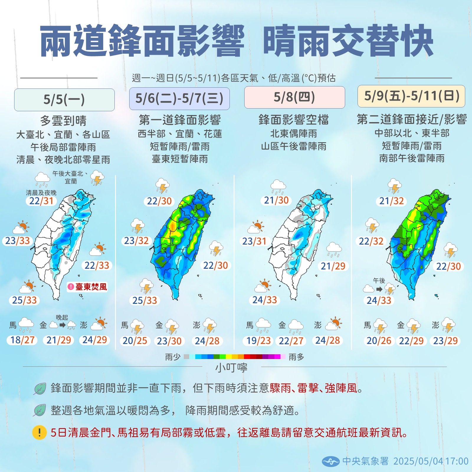 一週降雨趨勢。圖/中央氣象署