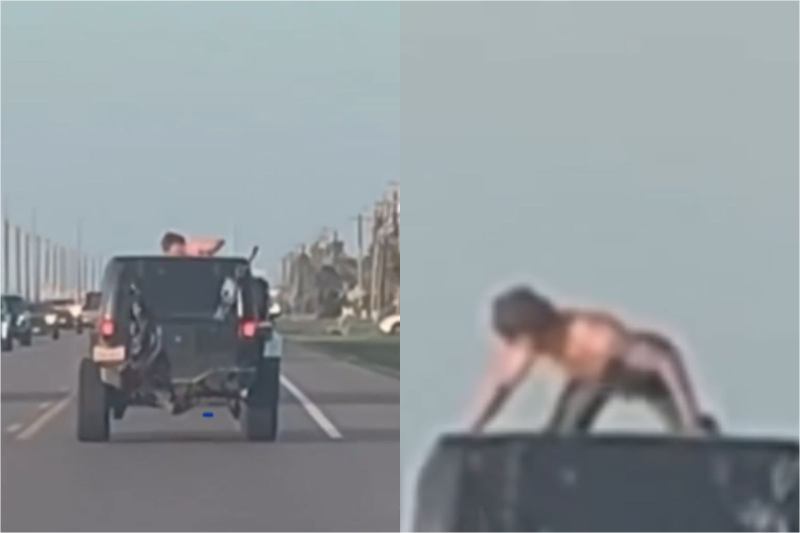 時速120公里爬上車頂「謎之擺動」狂秀臀肌！下秒慘遭追撞噴飛　
