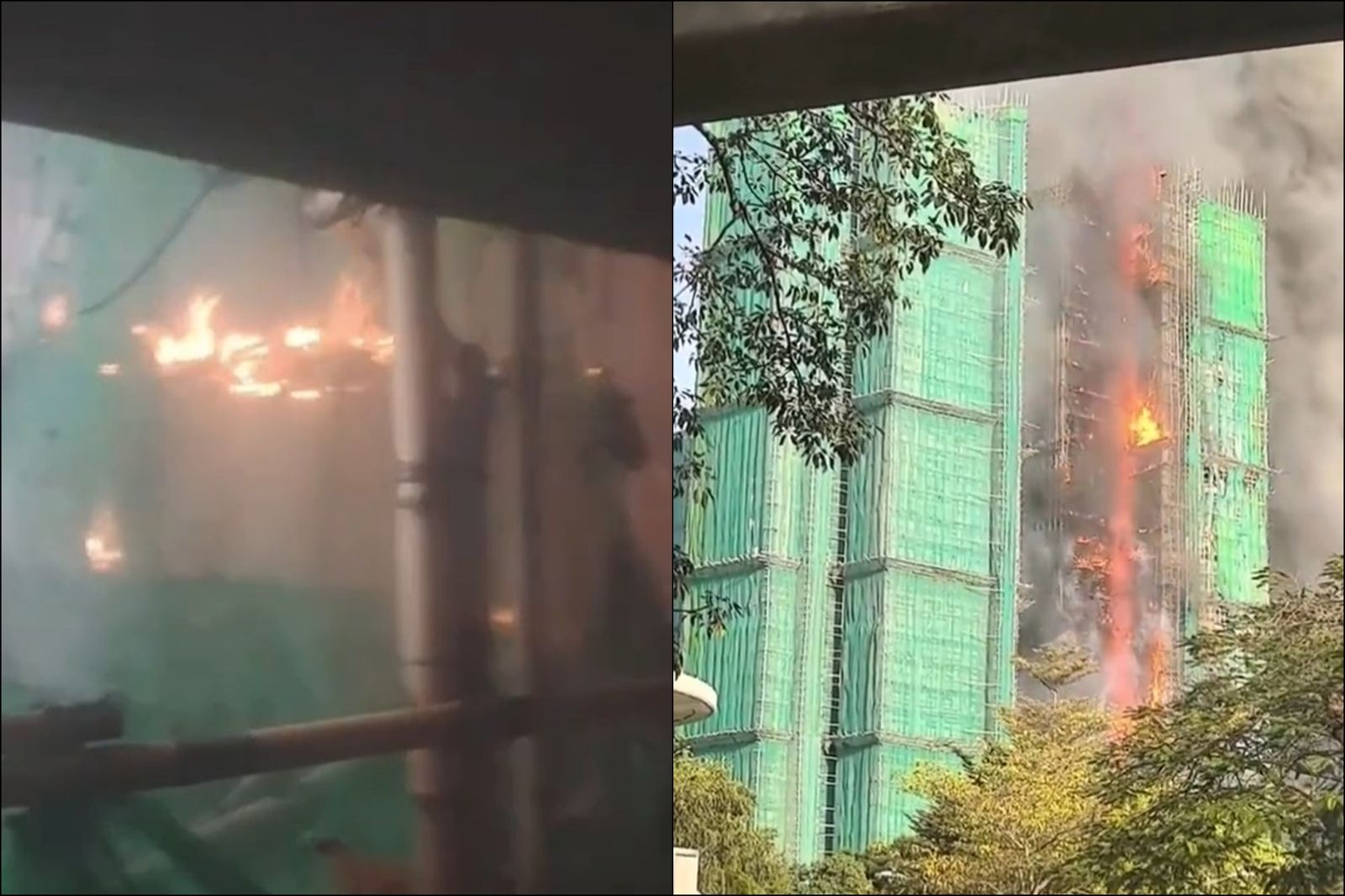 福苑住宅居民、維修工人拍下事發時的起火影片。圖／翻攝自Threads、X