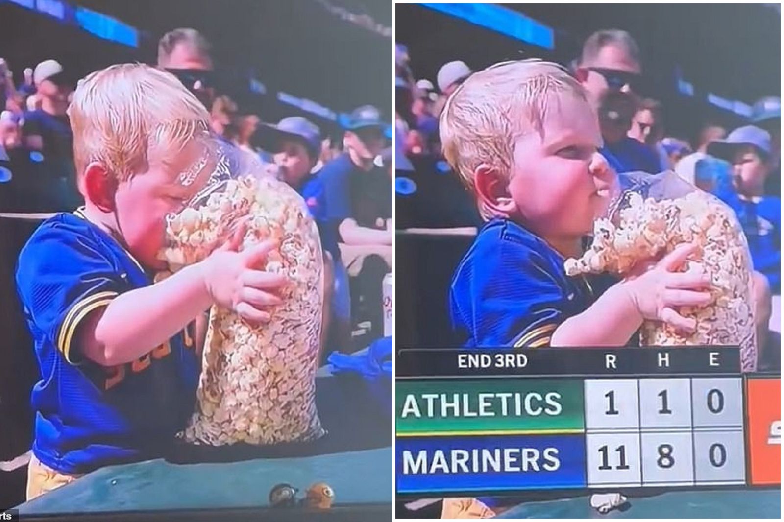 41J肉聲／MLB水手打爆運動家　弟弟豪邁埋頭吃爆米花！網友瘋狂