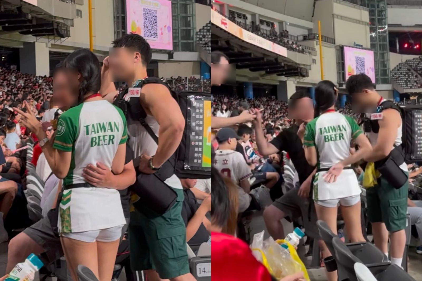用手肘推開還不放!啤酒女孩遭男球迷摟腰 蔡其昌出手了:有夠糟糕