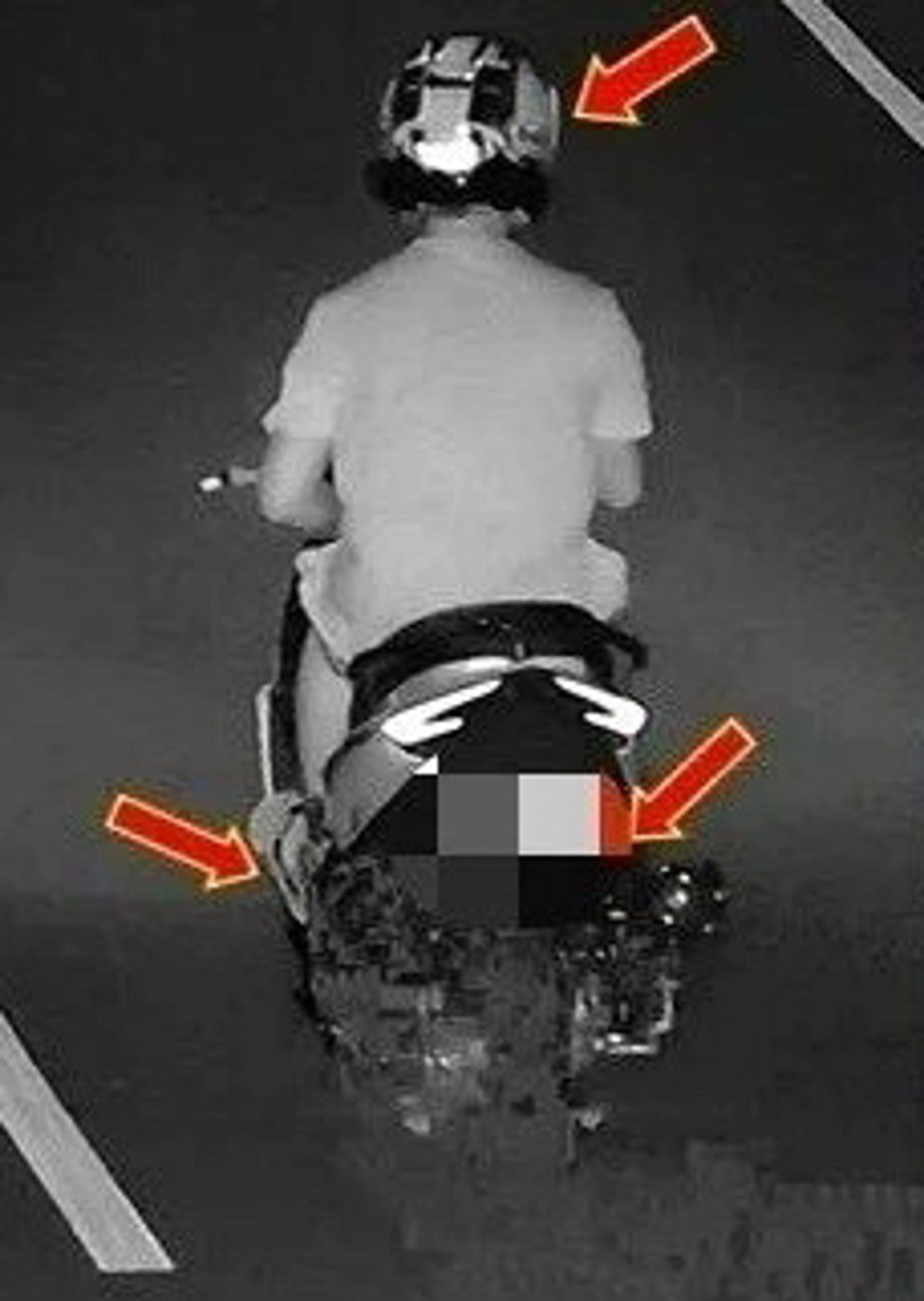 警方擴大調閱周邊監視器,從機車車身、安全帽等特徵逐一比對,最終鎖定實際車牌與車籍資料開罰。圖/警方提供