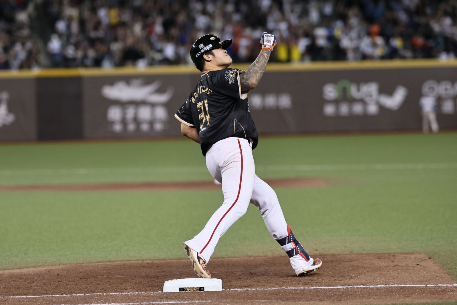 林智勝打出全壘打,全場球迷起立為他歡呼。圖/味全龍提供
