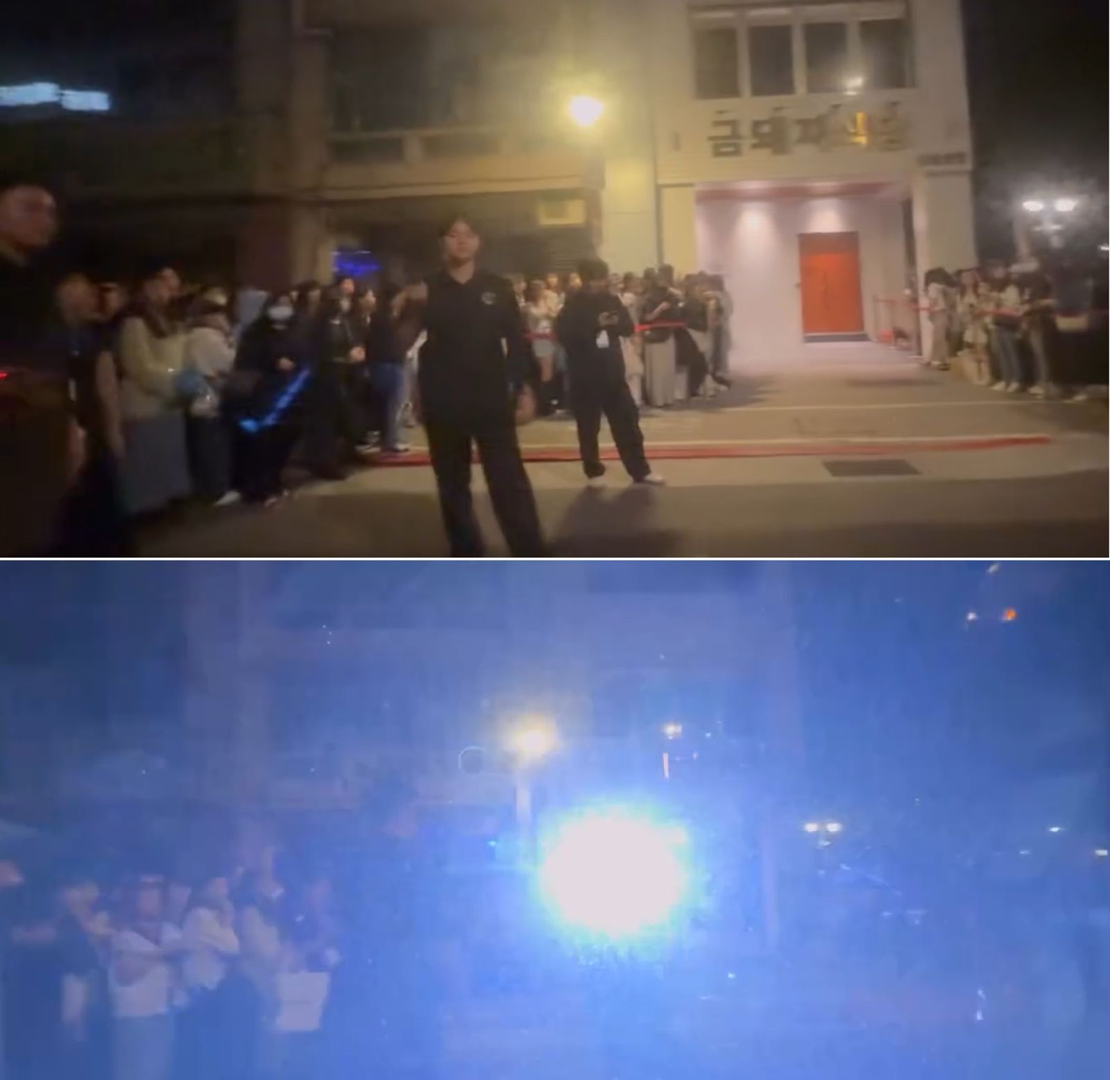 SJ在金豬食堂用餐慶功，吸引大量粉絲駐足，人潮甚至站到馬路上，而保全竟對路上駕駛使用爆閃燈照射，引起用路人不滿。圖／翻攝自「eva.cheng0601」Threads