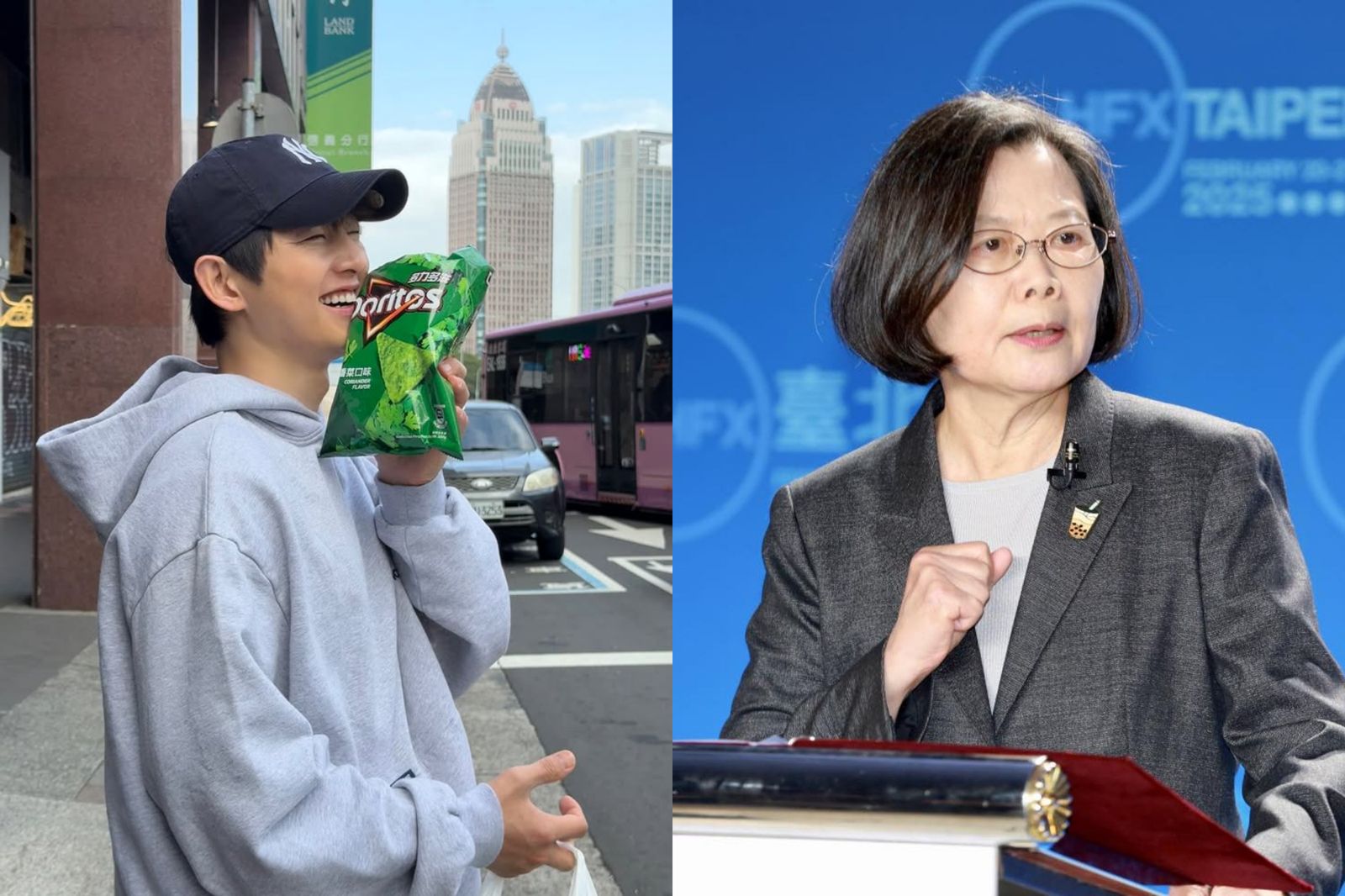 宋仲基「扛1袋香菜多力多滋」在台北街頭燦笑　蔡英文開心轉發「大稱讚」