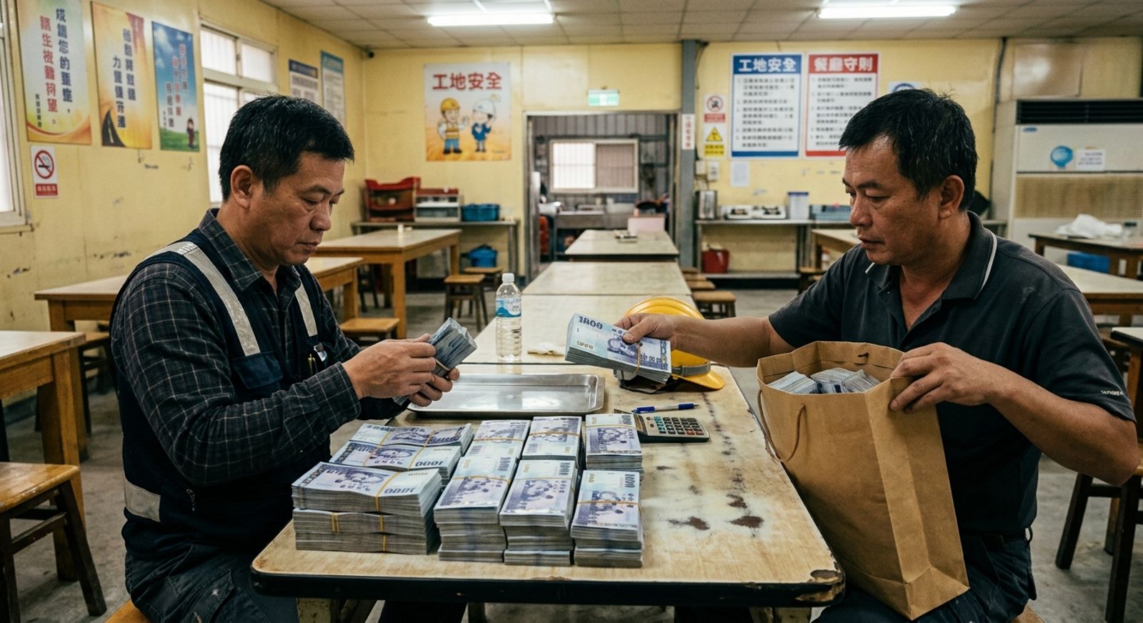 下包商張男負責提領現金,當面清點裝入牛皮紙袋交付給工地主任謝文偉。示意圖/AI生成