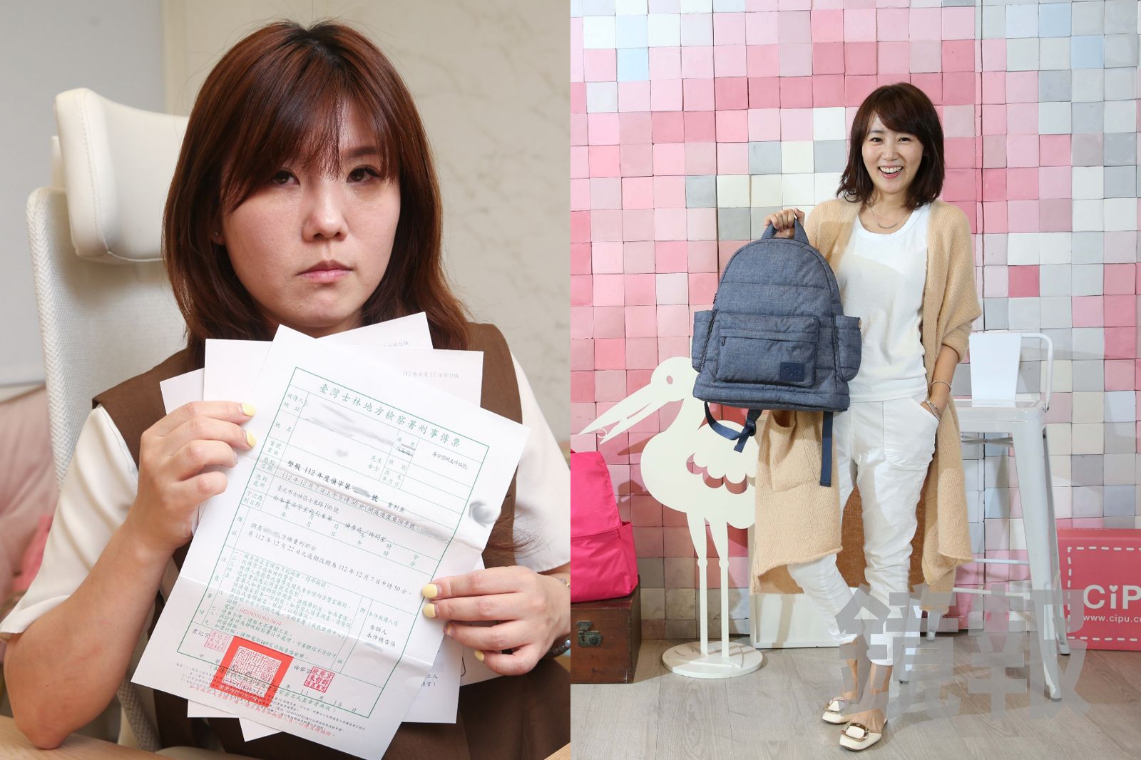 媽媽包創辦人周品妤（右）先向葉力綺「借戶籍」，後告高利貸業者重利罪，導致葉力綺3年來至今仍不斷收到法院文件。李鍾泉攝、鏡週刊提供