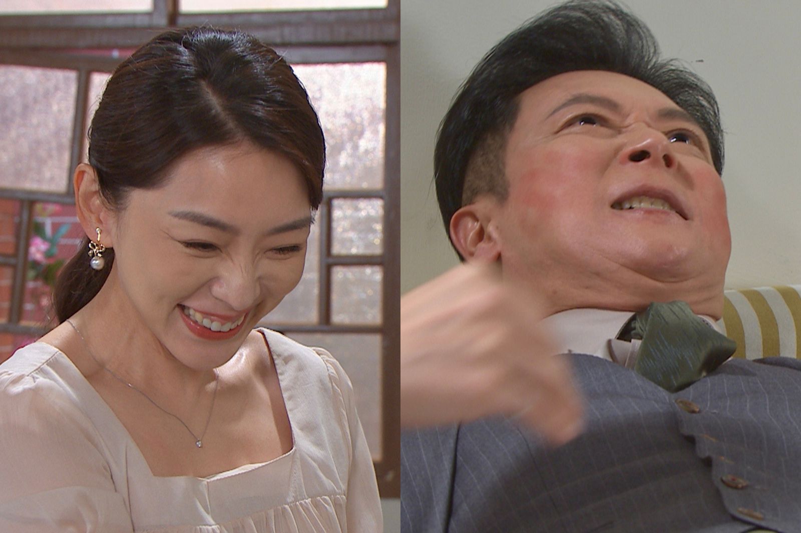 賴芊合（左）劇中賞王燦（右）吃巴掌復仇。民視提供
