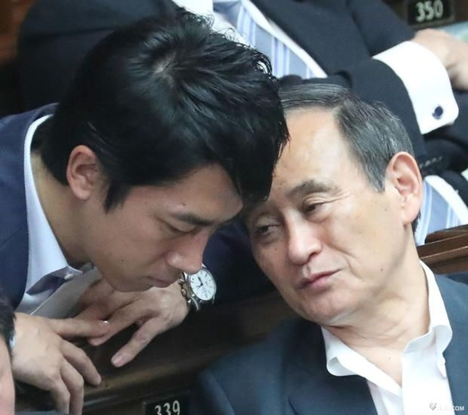 傳出6日深夜菅義偉(右)與小泉進次郎,雙雙進入首相官邸「逼宮」。圖/ 翻自時事通信 X