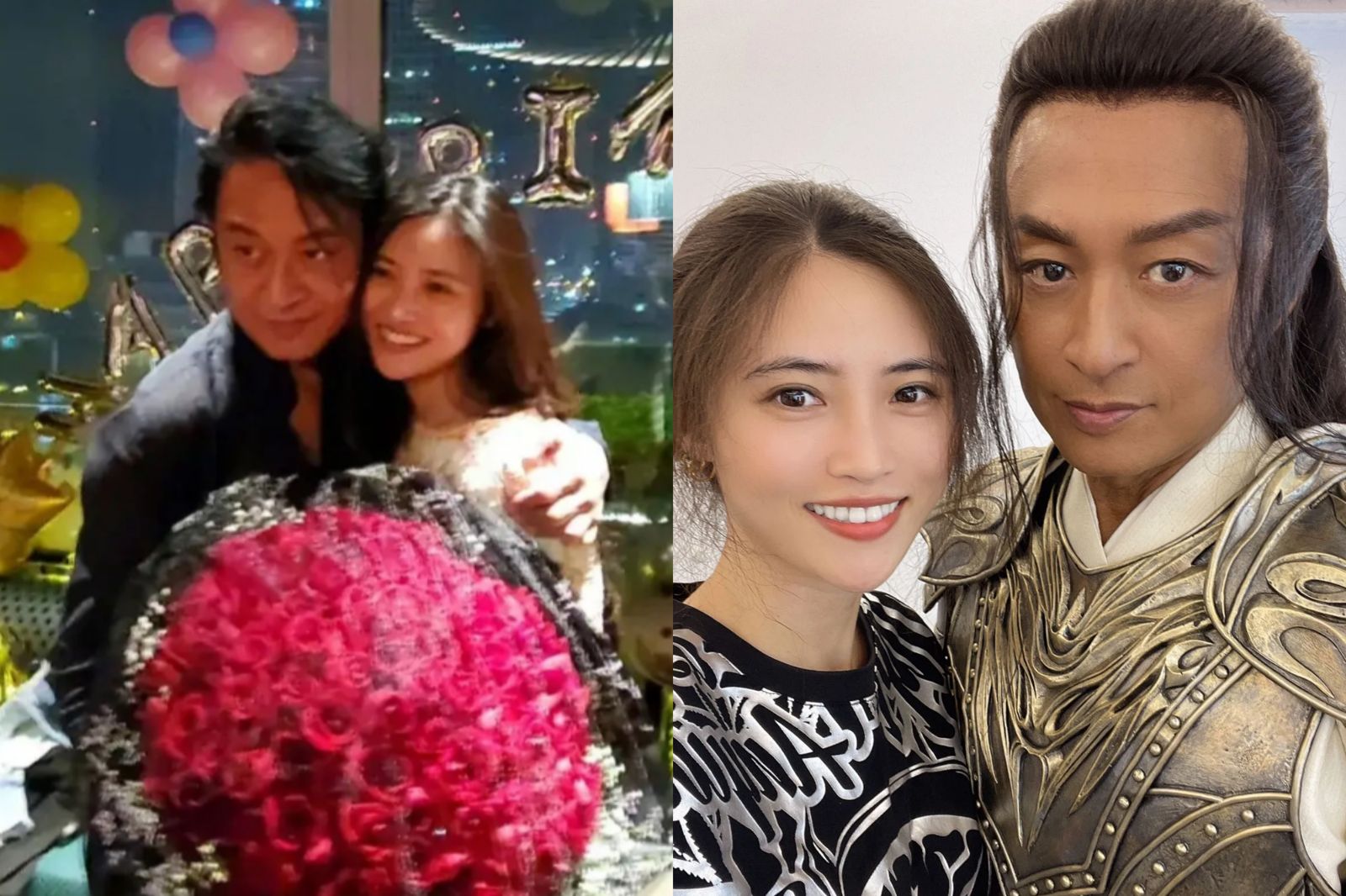 Jane 2023年曾PO出捧著大束玫瑰花被馬景濤摟肩的照片(左),社群上兩人也時有互動。翻攝微博