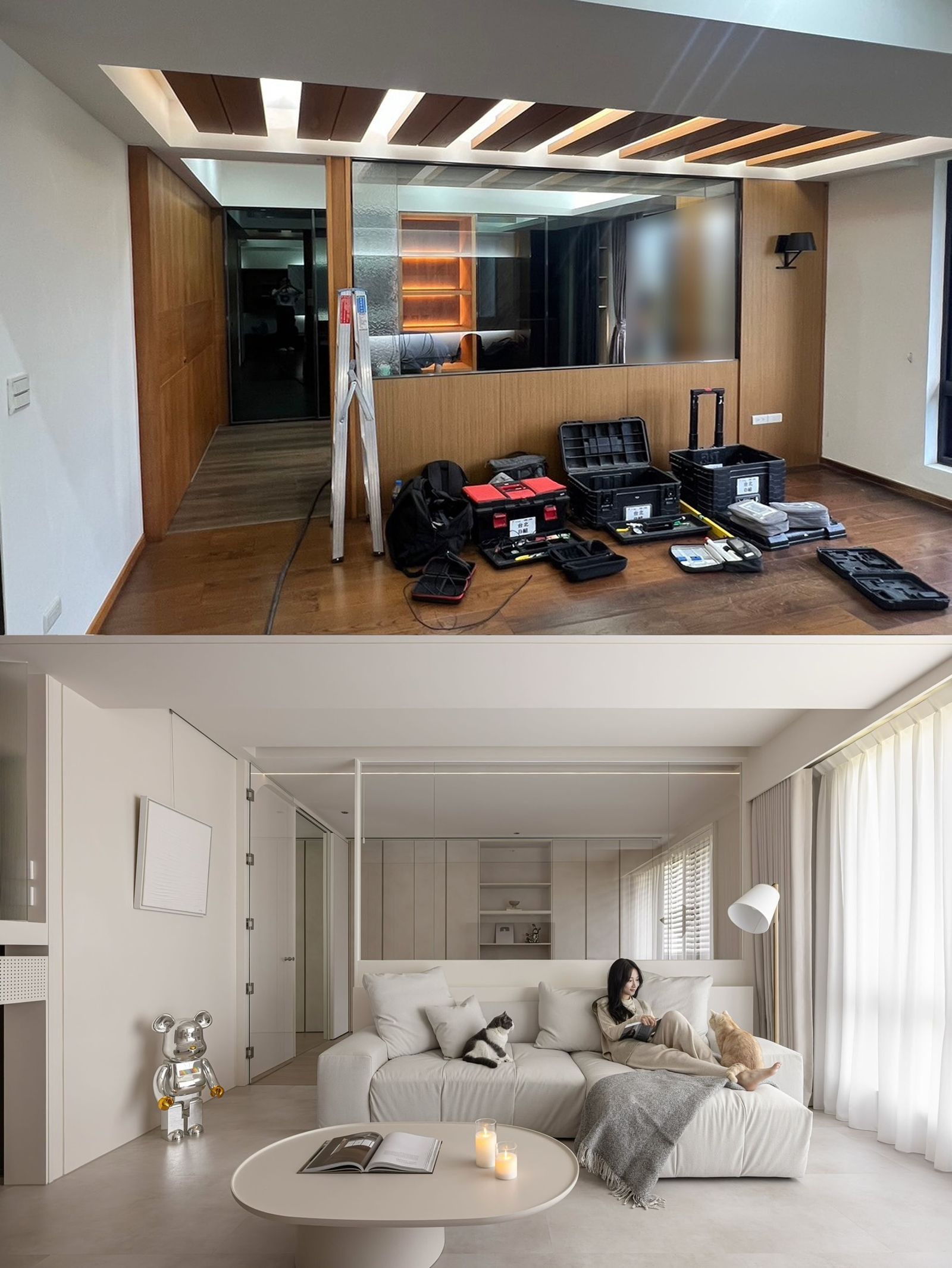 篠崎泫曬出新家前後對比照，是一個充滿奶茶色的網美宅。翻攝篠崎泫IG