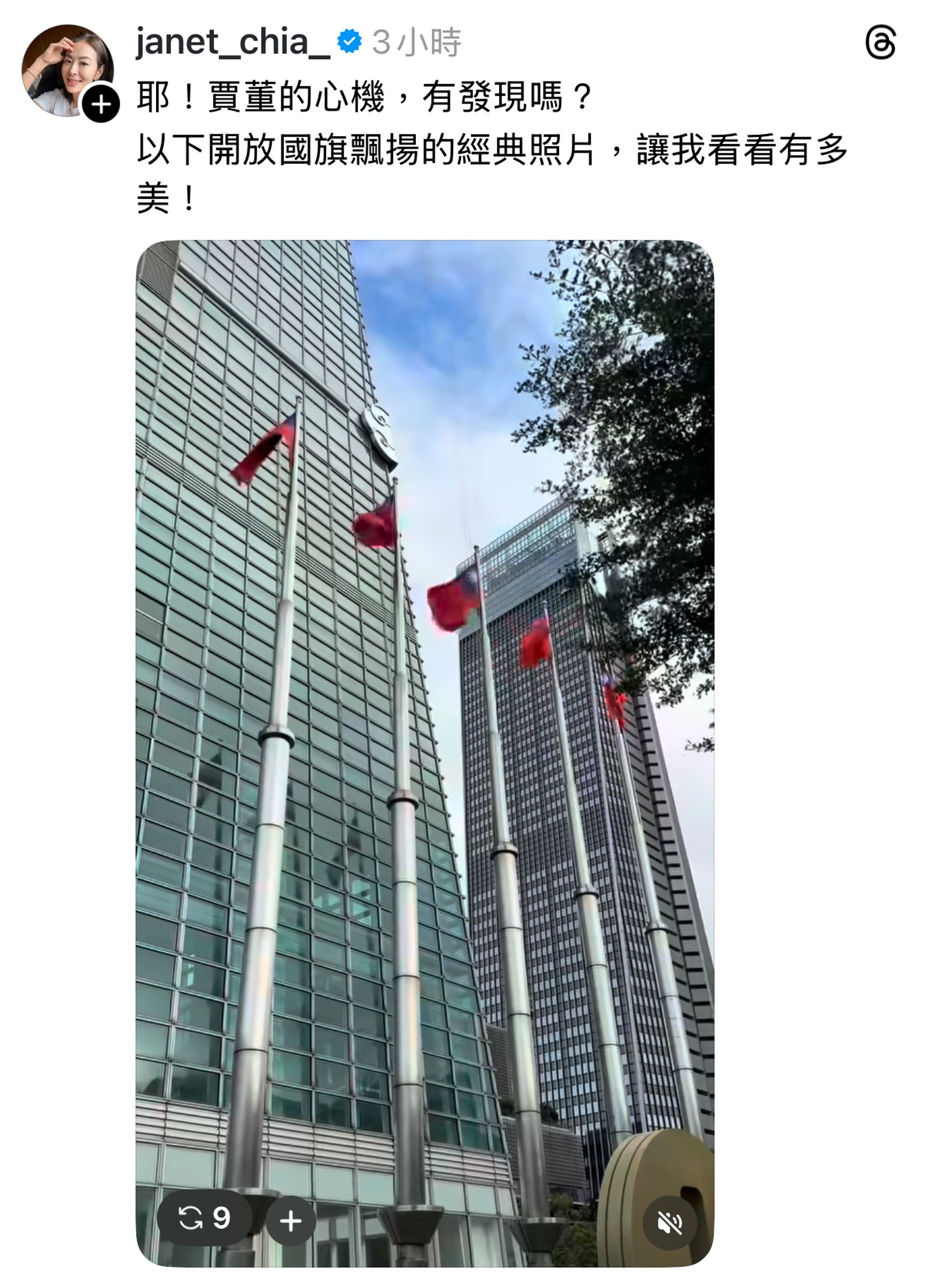 台北101董事長賈永婕安排了「國旗彩蛋」。翻攝IG@janet_chia_