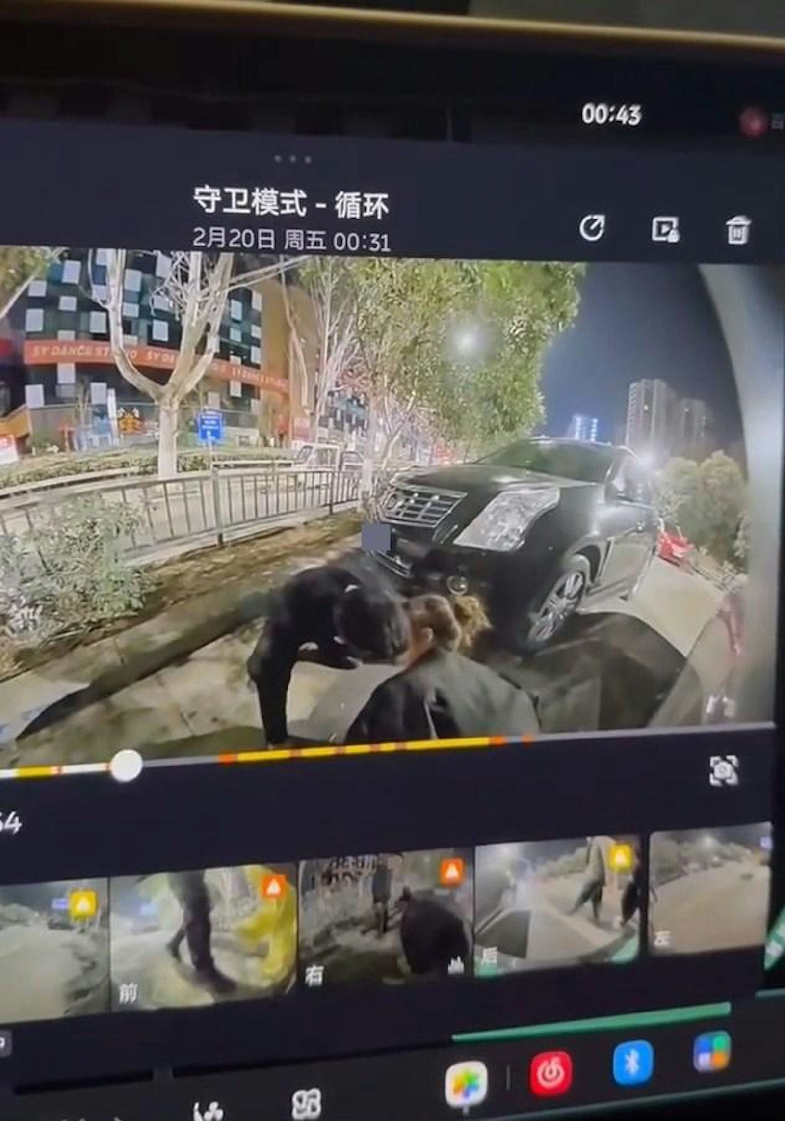 女子蹲在一輛車邊隨地便溺、一邊還熱吻。圖／翻自《香港01》