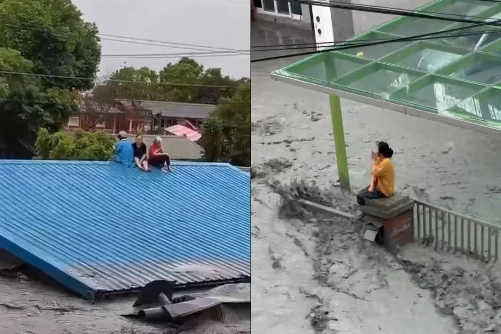 花蓮光復鄉有民鍾因來不及撤離，只能暫時躲在高處避難。圖／翻攝自鄭天財臉書