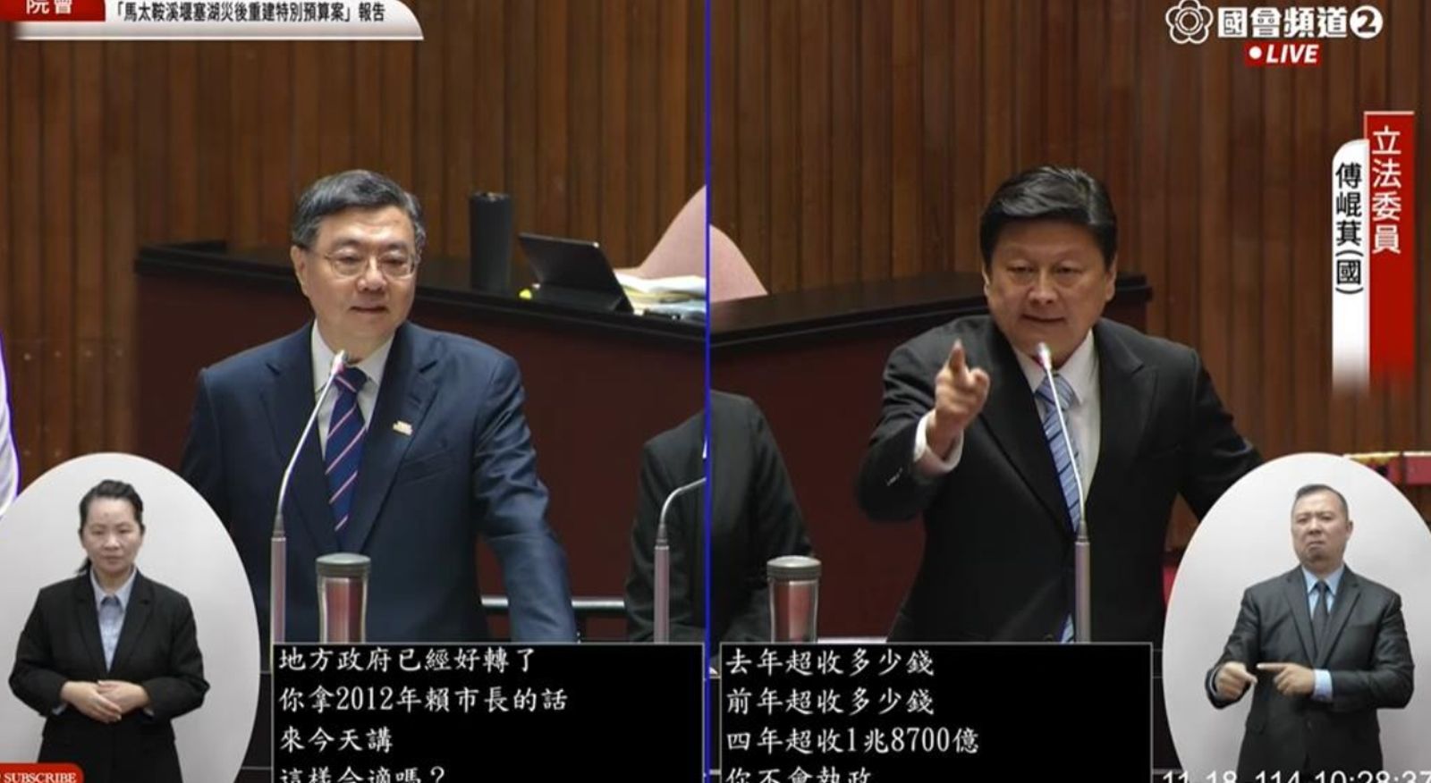 「全面迎戰」真的戰！卓榮泰、傅崐萁談財劃法爆激烈口角