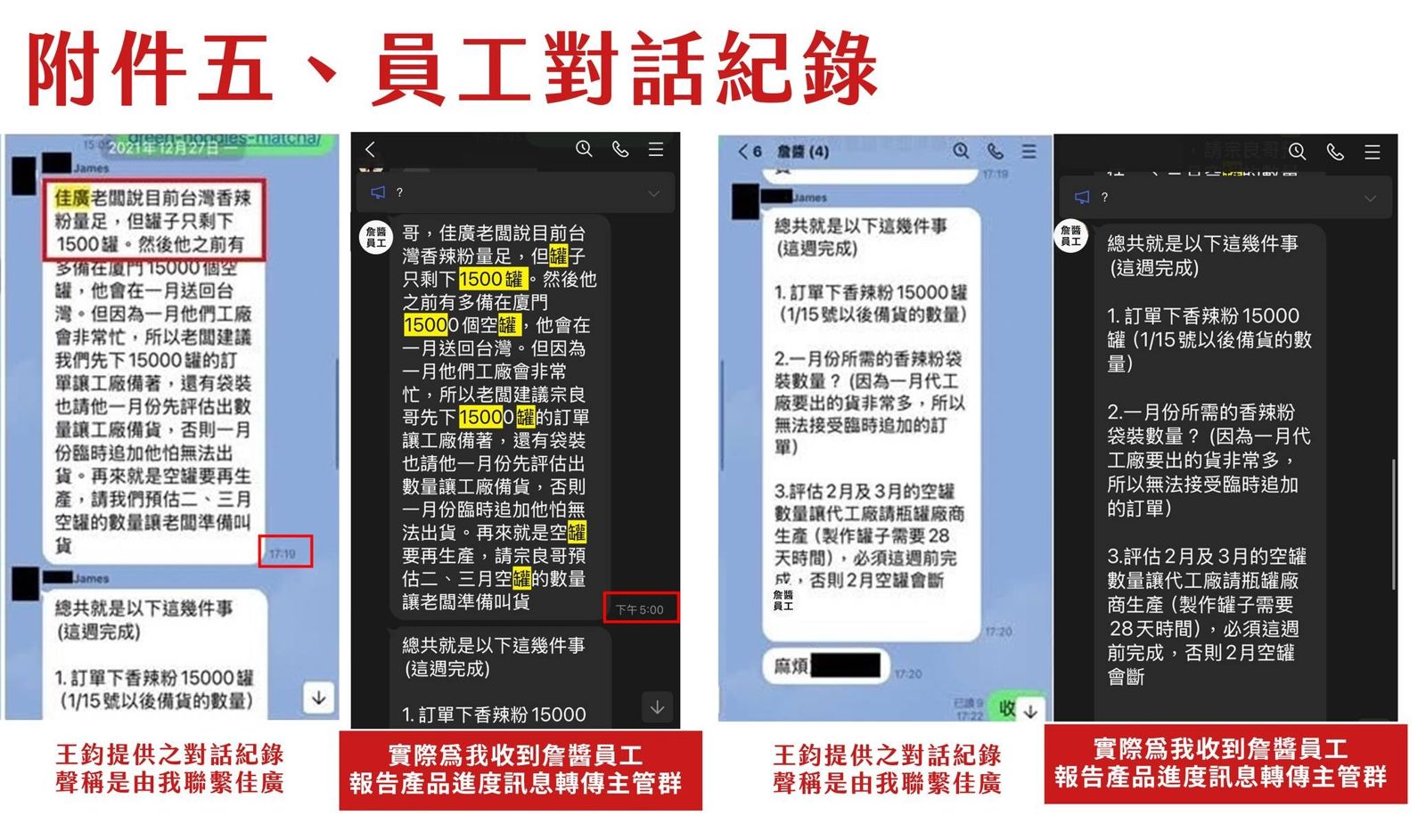 詹姆士附件五員工對話紀錄。翻攝詹姆士臉書