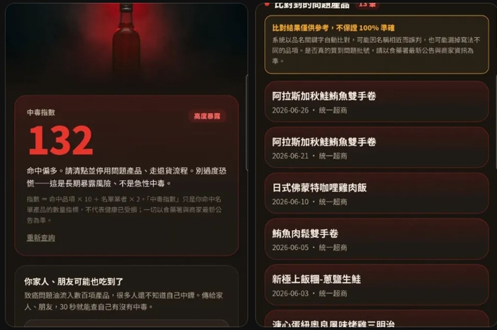 超商御飯糰也中?發票App推新功能「食安快篩」 一票測完見暗紅畫面驚呆:根本吃毒達人