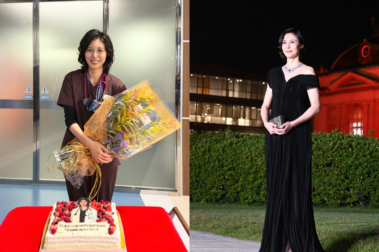 松嶋菜菜子昨迎來53歲生日,除了劇組為她慶生,她還現身珠寶活動。圖/翻攝自X@kyumei24_fujitv、翻攝自X@lmaga_jp