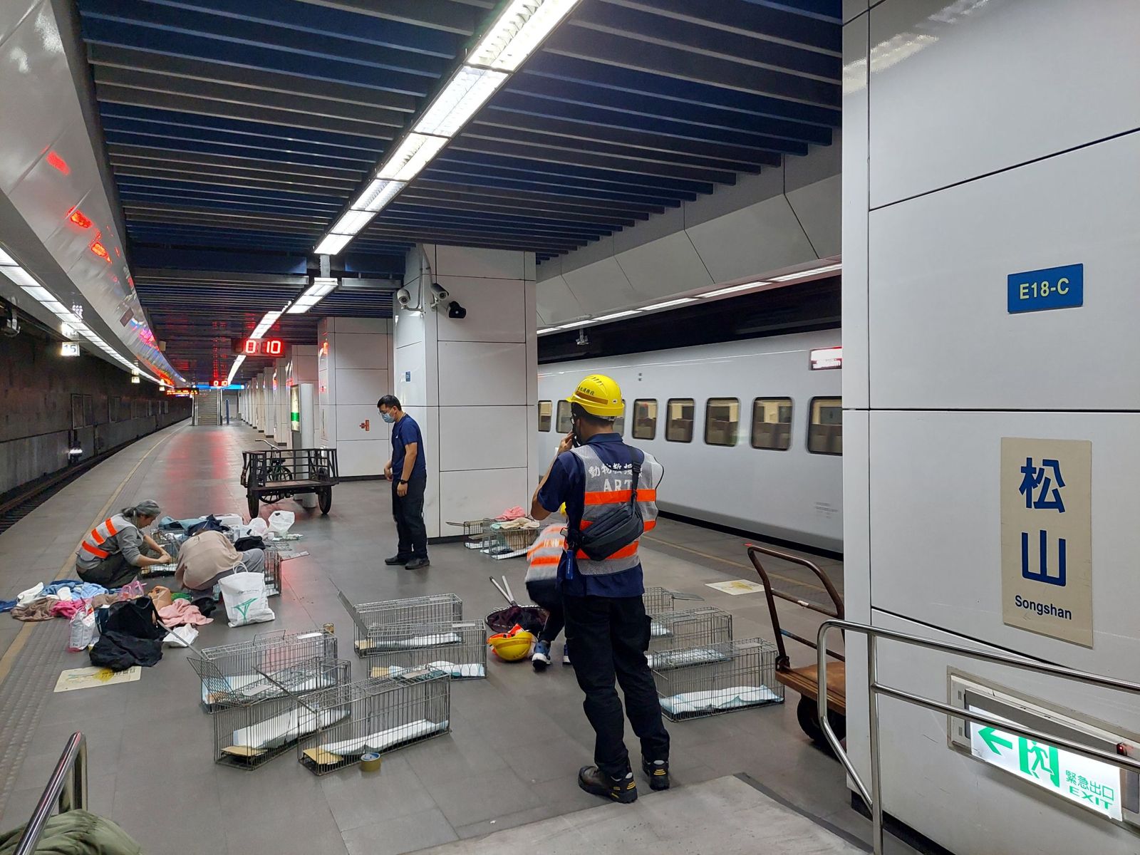 動保處及民間提供之誘捕籠運抵松山車站月台。動保處提供