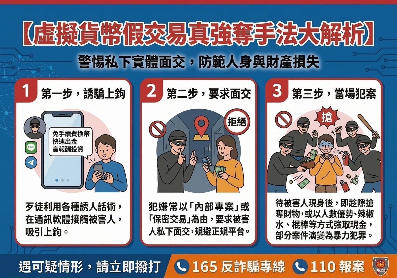 警方針對虛擬貨幣搶案分析幾大手法。翻攝畫面