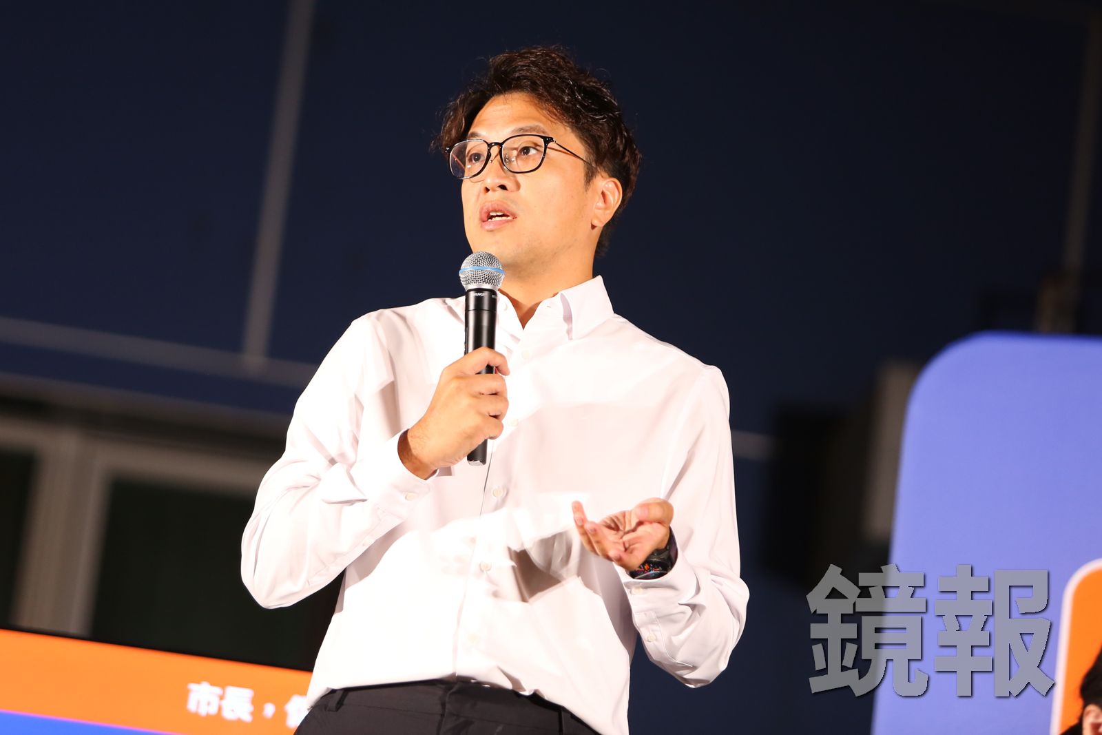 民進黨台北市長參選人沈伯洋宣布上任後維持「市長,你給我聽好了!」肥皂箱活動。攝影姜永年