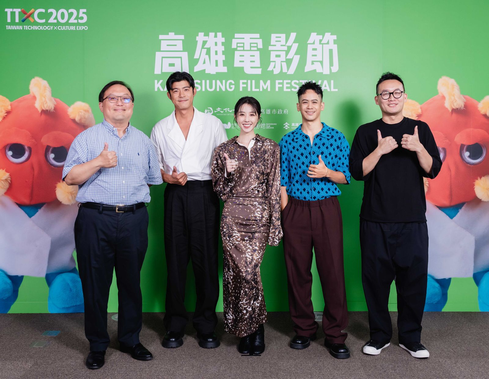 《動物園》劇組左起製作人唐在揚、王柏傑、邵雨薇、李淳、導演蘇文聖出席高雄電影節特別放映活動。高雄電影節提供