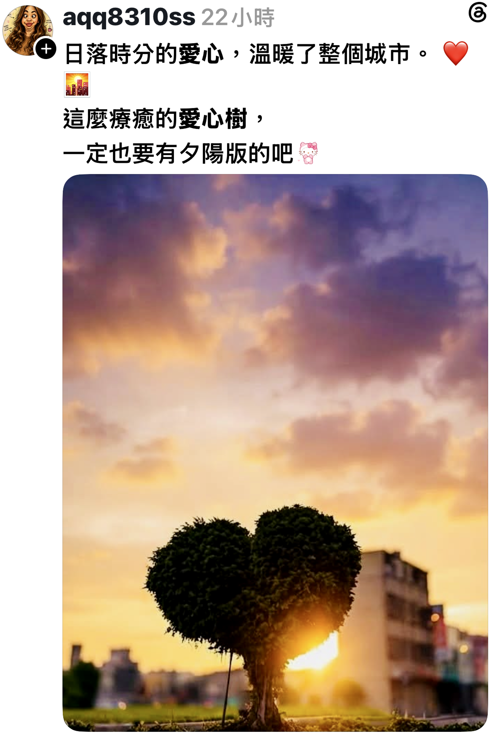 台南北區和緯路一段的愛心樹,已經成為網友發揮創意的攝影主角。市府提供