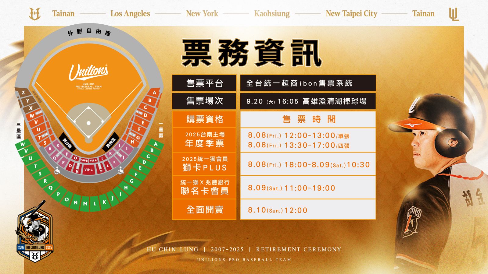 胡金龍引退預售票時程。球團提供