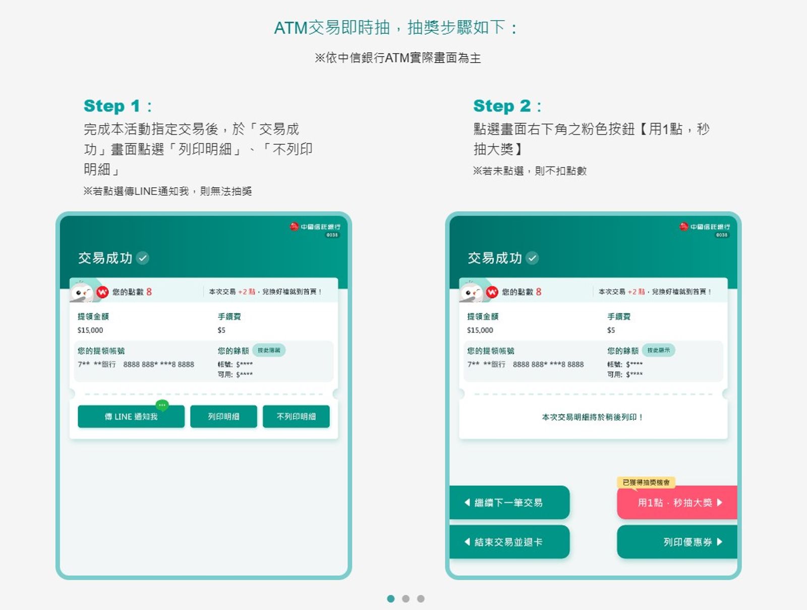 不限中國信託用戶,只要使用中信ATM就能參與抽獎。下同。圖/翻攝自中國信託商業銀行官網