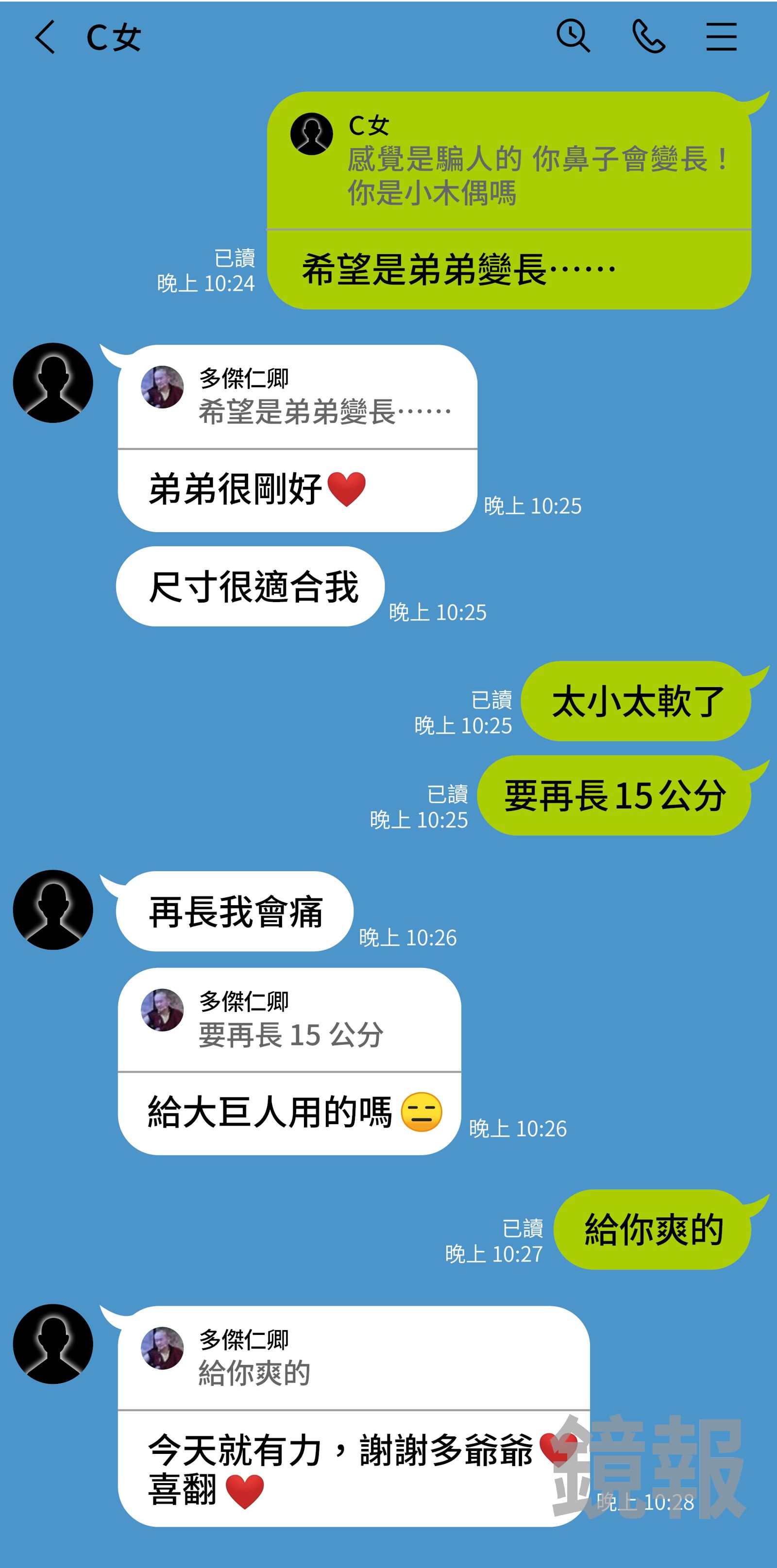 多傑仁卿與信眾C女討論性器官尺寸。（示意圖，對話重製）