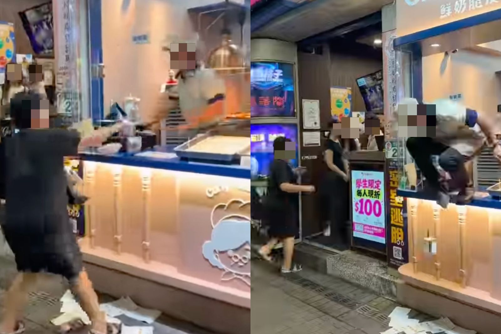 一名大媽插隊還砸店,讓甜甜圈店員氣炸跳出櫃檯瘋狂猛歐。圖/翻攝自記者爆料網